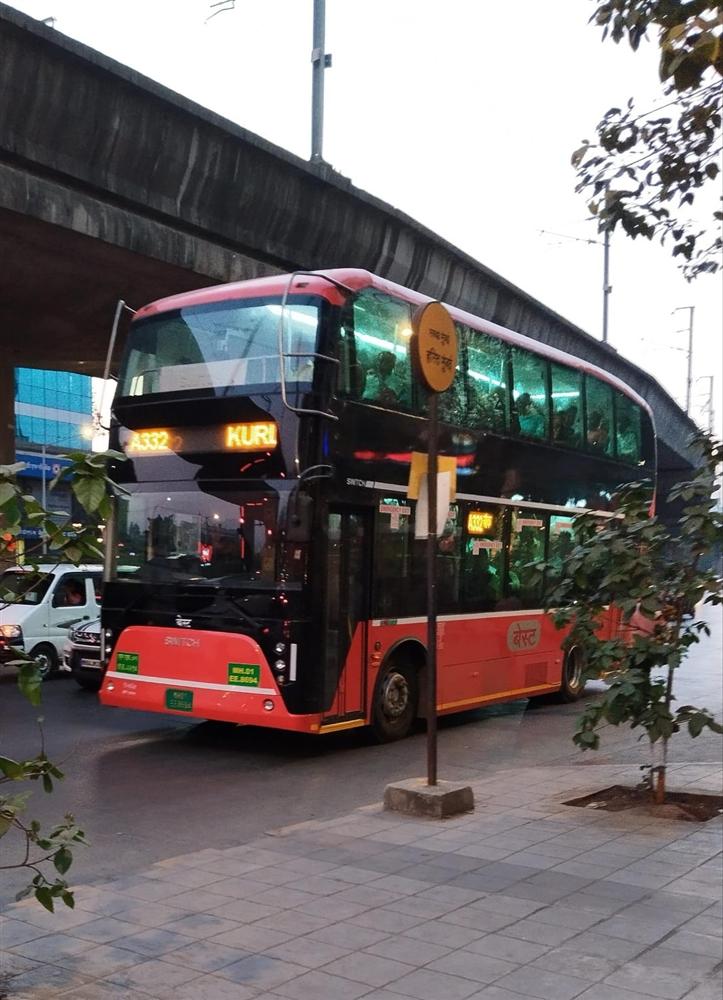 An electric double-decker BEST bus in Mumbai