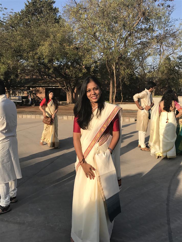 Anushree in a cream saree at CEPT convocation